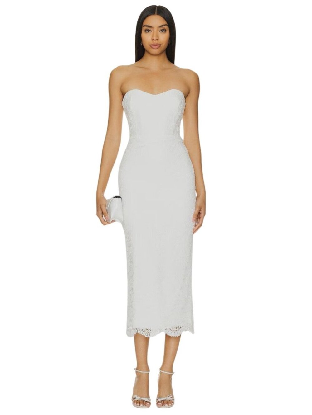 Bardot Kayleigh Midi Dress in White 2 New Womens Lace Strapless